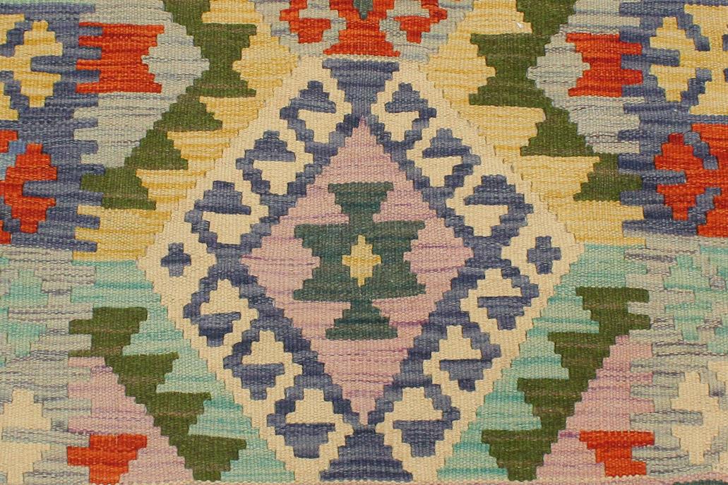Flat Weave Kilim, Antique, Navaho, Vintage, Handmade, Geometric Kilim Rust Blue Hand-Woven Rectangle 100% Wool Area Rug 3 x 5
