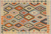 handmade Geometric Kilim Blue Beige Hand-Woven RECTANGLE 100% WOOL area rug 5x6