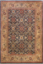 Traditional Agra Tabriz Johanna Blue Tan Hand Knotted Area rugs 10X14
