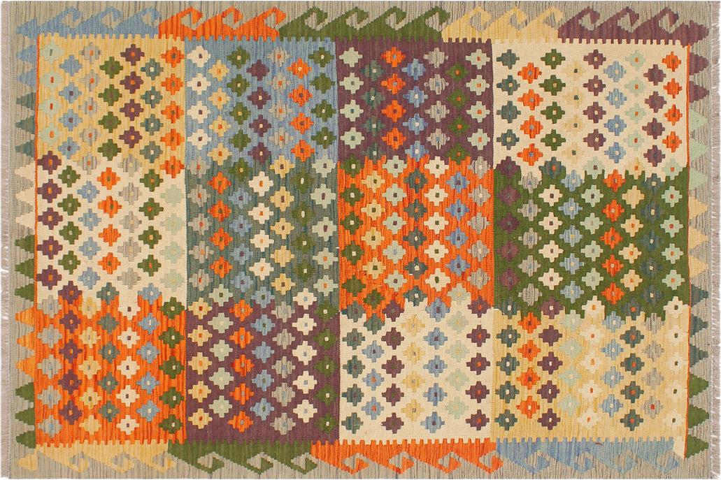 Flat Weave Kilim, Antique, Navaho, Vintage, Handmade, Modern Kilim Blue Gray Hand-Woven Rectangle 100% Wool Area Rug 4 x 6