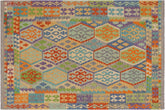 handmade Geometric Kilim Blue Gray Hand-Woven RECTANGLE 100% WOOL area rug 5 x 7
