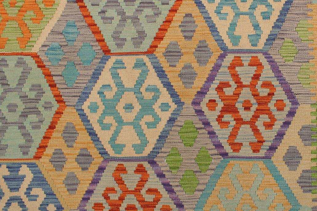 Flat Weave Kilim, Antique, Navaho, Vintage, Handmade, Geometric Kilim Blue Gray Hand-Woven Rectangle 100% Wool Area Rug 5 x 7