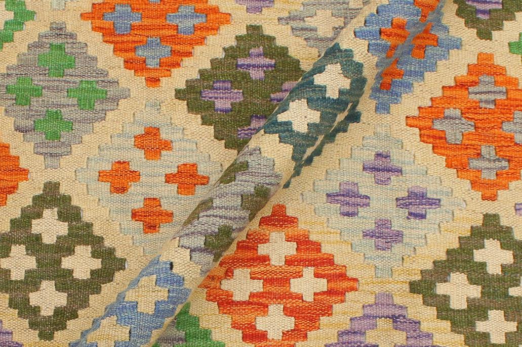 Flat Weave Kilim, Antique, Navaho, Vintage, Handmade, Modern Kilim Yellow Blue Hand-Woven Rectangle 100% Wool Area Rug 4 x 6