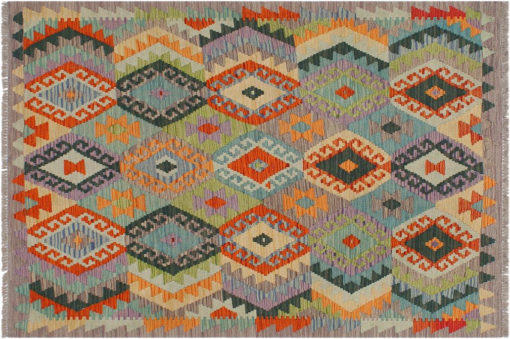 Flat Weave Kilim, Antique, Navaho, Vintage, Handmade, Geometric Kilim Rust Purple Hand-Woven Rectangle 100% Wool Area Rug 4 x 5