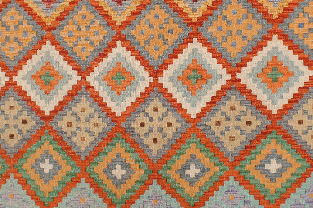 Flat Weave Kilim, Antique, Navaho, Vintage, Handmade, Geometric Kilim Rust Beige Hand-Woven Rectangle 100% Wool Area Rug 6 x 8