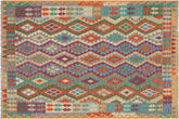 handmade Geometric Kilim Rust Blue Hand-Woven RECTANGLE 100% WOOL area rug 6 x 8