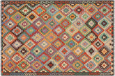 handmade Geometric Kilim Blue Brown Hand-Woven RECTANGLE 100% WOOL area rug 5x6