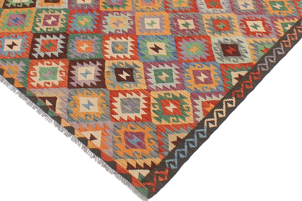 Flat Weave Kilim, Antique, Navaho, Vintage, Handmade, Geometric Kilim Blue Brown Hand-Woven Rectangle 100% Wool Area Rug 5 x 6