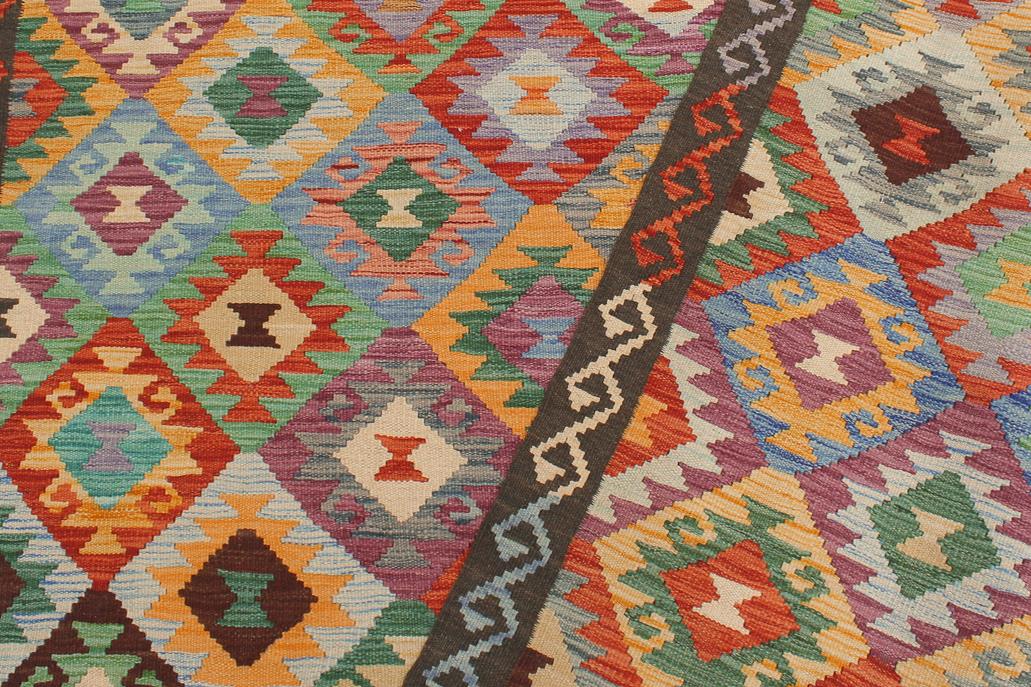 Flat Weave Kilim, Antique, Navaho, Vintage, Handmade, Geometric Kilim Blue Brown Hand-Woven Rectangle 100% Wool Area Rug 5 x 6