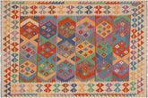 handmade Geometric Kilim Blue Beige Hand-Woven RECTANGLE 100% WOOL area rug 6 x 8
