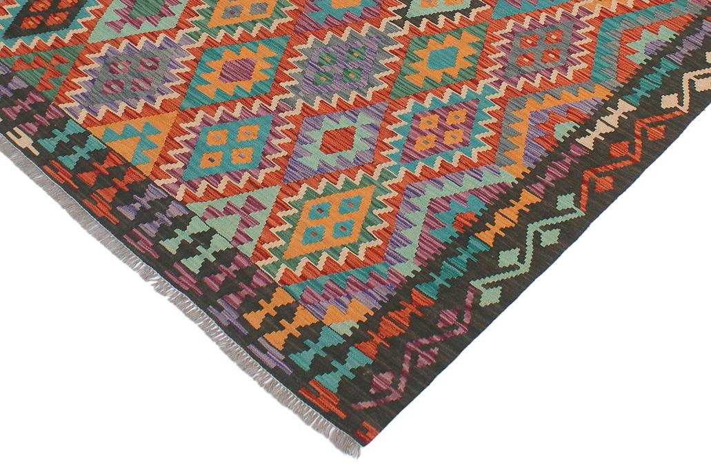 Flat Weave Kilim, Antique, Navaho, Vintage, Handmade, Geometric Kilim Rust Green Hand-Woven Rectangle 100% Wool Area Rug 5 x 6