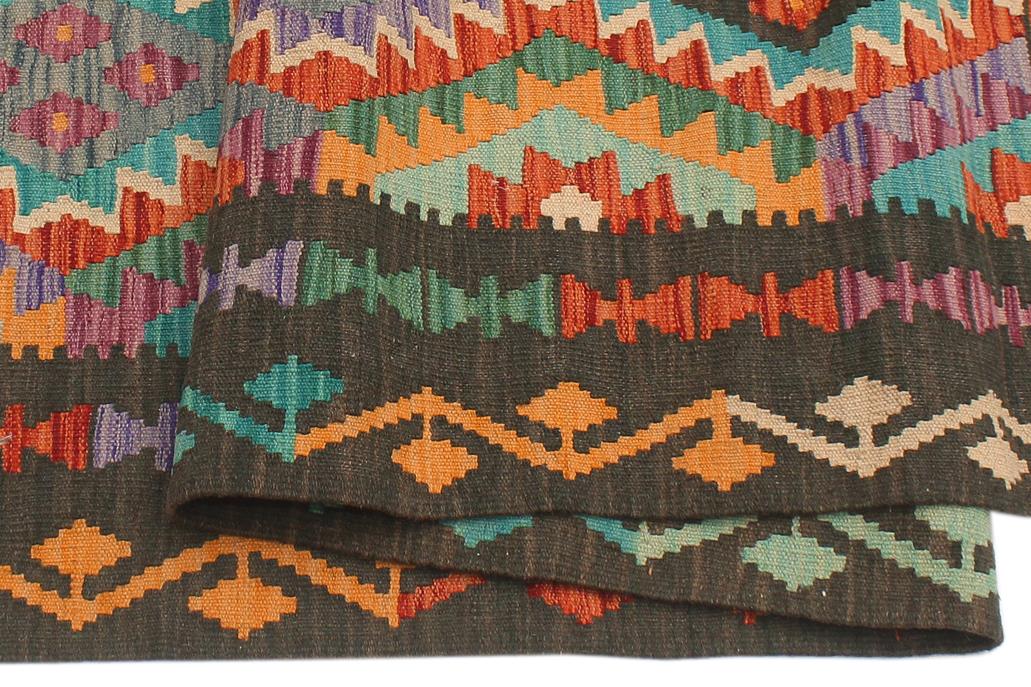Flat Weave Kilim, Antique, Navaho, Vintage, Handmade, Geometric Kilim Rust Green Hand-Woven Rectangle 100% Wool Area Rug 5 x 6