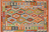 handmade Geometric Kilim Rust Blue Hand-Woven RECTANGLE 100% WOOL area rug 5x6