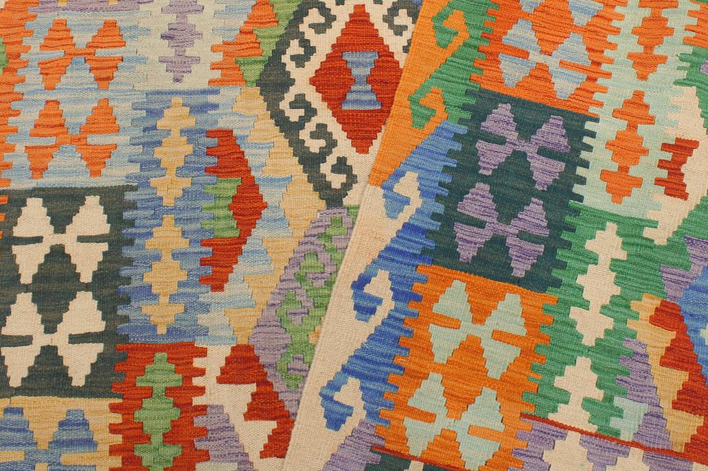Flat Weave Kilim, Antique, Navaho, Vintage, Handmade, Geometric Kilim Rust Blue Hand-Woven Rectangle 100% Wool Area Rug 5 x 6