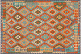 handmade Geometric Kilim Rust Blue Hand-Woven RECTANGLE 100% WOOL area rug 5 x 7
