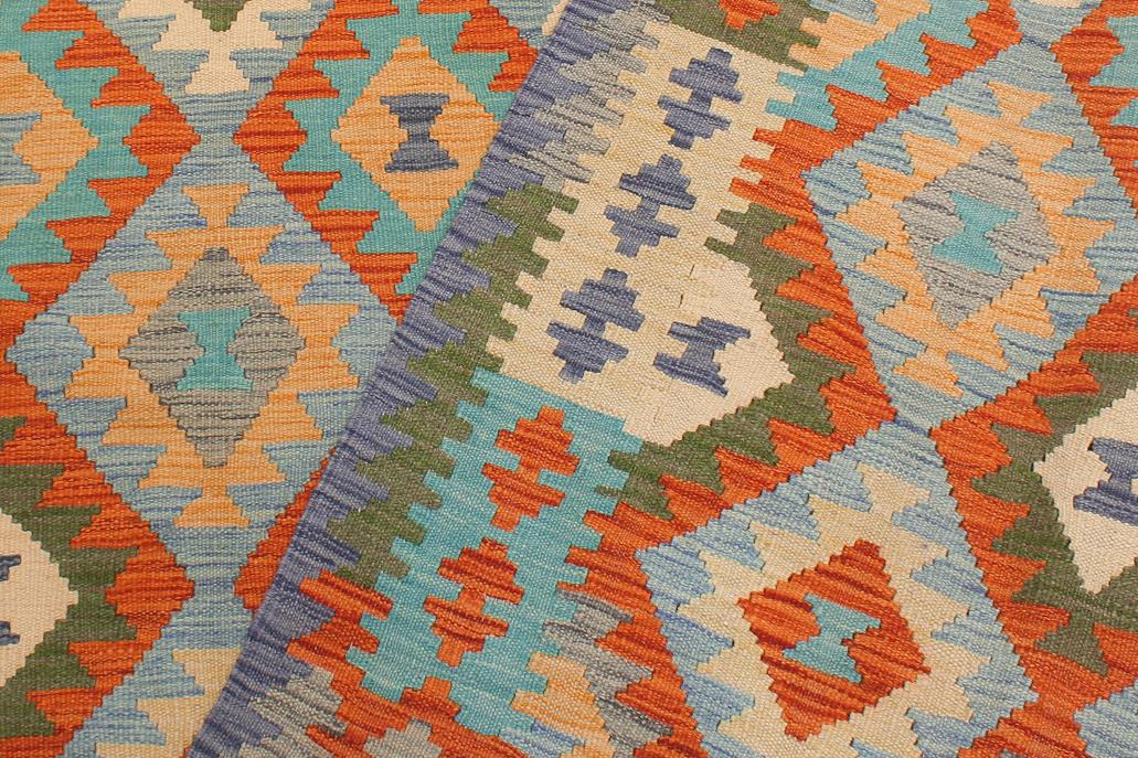 Flat Weave Kilim, Antique, Navaho, Vintage, Handmade, Geometric Kilim Rust Blue Hand-Woven Rectangle 100% Wool Area Rug 5 x 7