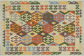 handmade Geometric Kilim Rust Blue Hand-Woven RECTANGLE 100% WOOL area rug 5 x 7