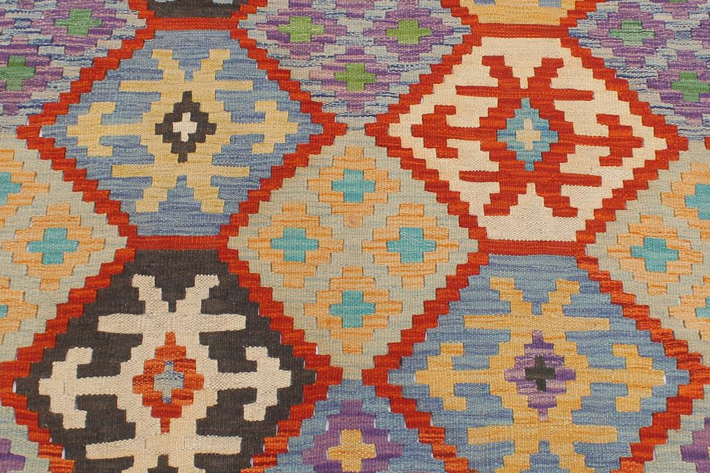 Flat Weave Kilim, Antique, Navaho, Vintage, Handmade, Geometric Kilim Rust Blue Hand-Woven Rectangle 100% Wool Area Rug 5 x 6