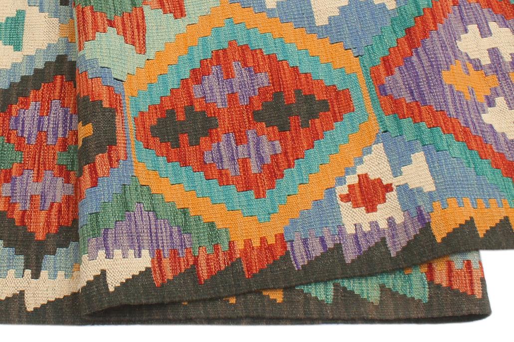 Flat Weave Kilim, Antique, Navaho, Vintage, Handmade, Geometric Kilim Rust Green Hand-Woven Rectangle 100% Wool Area Rug 6 x 8