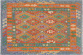 handmade Geometric Kilim Blue Rust Hand-Woven RUNNER 100% WOOL area rug 3 x 10