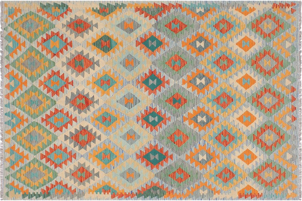 Flat Weave Kilim, Antique, Navaho, Vintage, Handmade, Geometric Kilim Rust Blue Hand-Woven Rectangle 100% Wool Area Rug 5 x 7