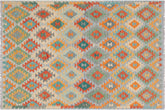 handmade Geometric Kilim Rust Blue Hand-Woven RECTANGLE 100% WOOL area rug 5 x 7