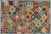 handmade Geometric Kilim Rust Blue Hand-Woven RECTANGLE 100% WOOL area rug 5 x 7