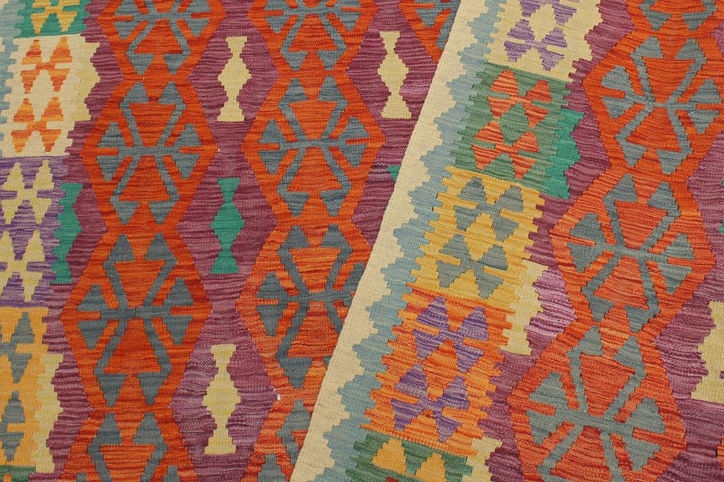 Flat Weave Kilim, Antique, Navaho, Vintage, Handmade, Modern Kilim Rust Beige Hand-Woven Rectangle 100% Wool Area Rug 6 x 8