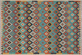 handmade Geometric Kilim Blue Beige Hand-Woven RECTANGLE 100% WOOL area rug 6 x 8