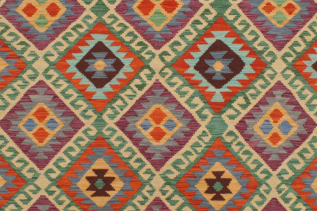 Flat Weave Kilim, Antique, Navaho, Vintage, Handmade, Geometric Kilim Blue Rust Hand-Woven Rectangle 100% Wool Area Rug 6 x 8