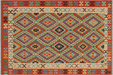 Retro Turkish Kilim Berg Hand-Woven Wool Rug - 5'7'' x 7'11''