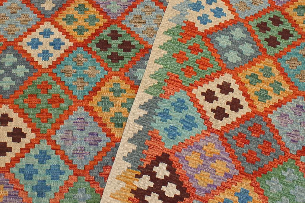 Flat Weave Kilim, Antique, Navaho, Vintage, Handmade, Modern Kilim Rust Beige Hand-Woven Rectangle 100% Wool Area Rug 6 x 8