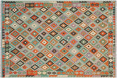 handmade Geometric Kilim Blue Rust Hand-Woven RECTANGLE 100% WOOL area rug 6 x 8