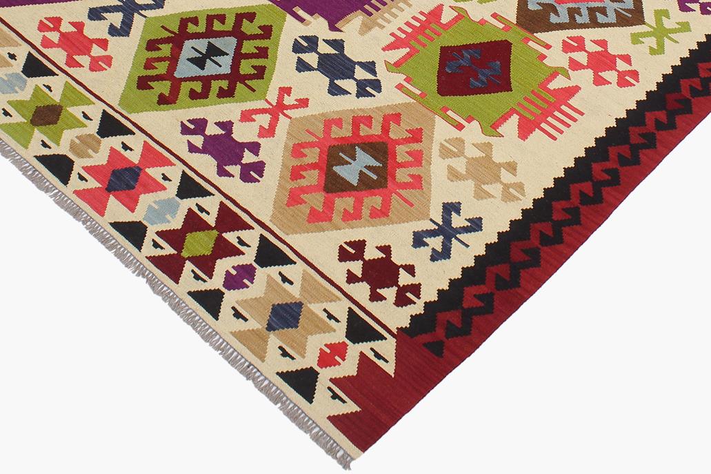 Flat Weave Kilim, Antique, Navaho, Vintage, Handmade, Geometric Kilim Beige Red Hand-Woven Rectangle 100% Wool Area Rug 6 x 8