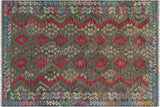 Flat Weave Kilim, Antique, Navaho, Vintage, Handmade, Geometric Kilim Green Red Hand-Woven Rectangle 100% Wool Area Rug 6 x 8