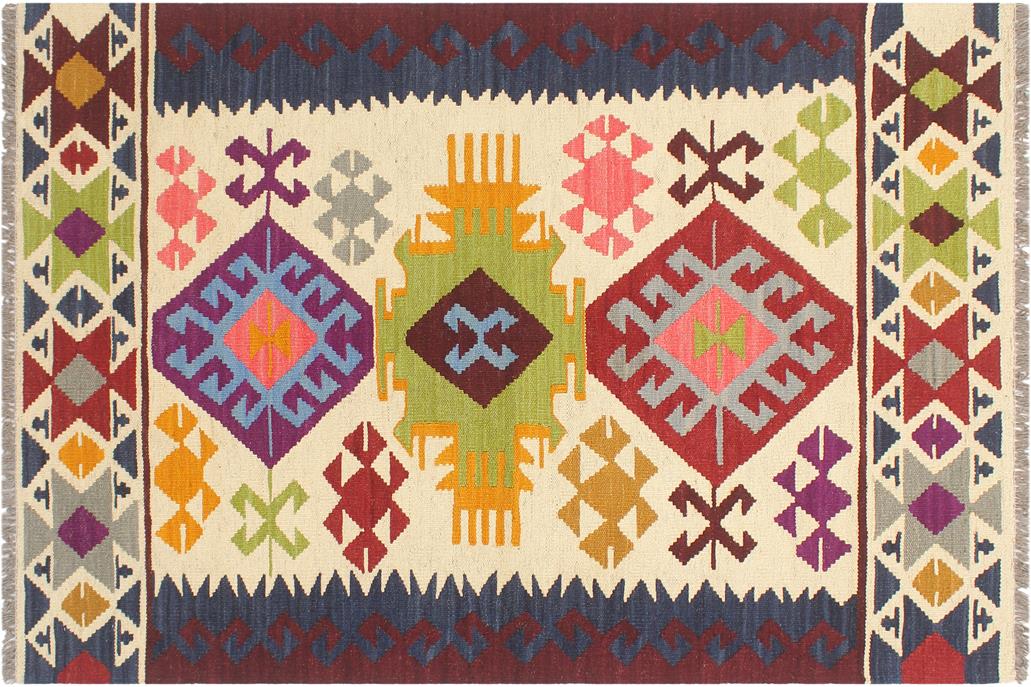 Flat Weave Kilim, Antique, Navaho, Vintage, Handmade, Geometric Kilim Beige Red Hand-Woven Rectangle 100% Wool Area Rug 4 x 5