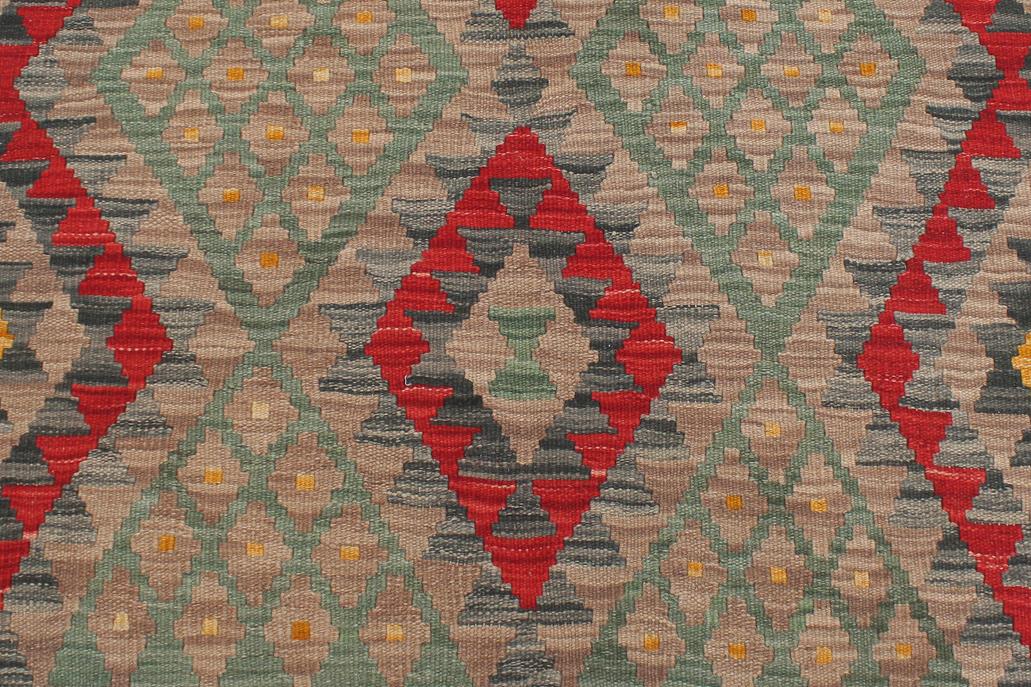 Flat Weave Kilim, Antique, Navaho, Vintage, Handmade, Geometric Kilim Red Green Hand-Woven Rectangle 100% Wool Area Rug 4 x 5