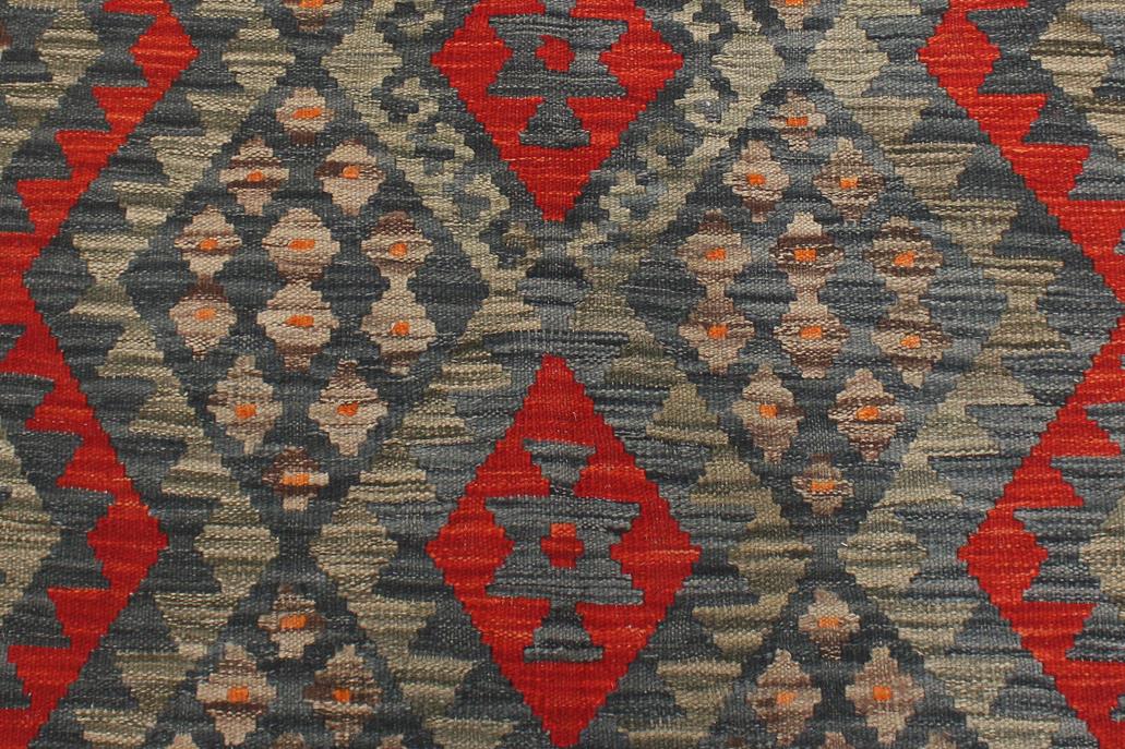 Flat Weave Kilim, Antique, Navaho, Vintage, Handmade, Geometric Kilim Charcoal Red Hand-Woven Rectangle 100% Wool Area Rug 4 x 6