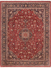 handmade Traditional Kazveen Red Blue Hand Knotted RECTANGLE WOOL&SILK area rug 10x14