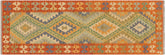 handmade Geometric Kilim Blue Rust Hand-Woven RUNNER 100% WOOL area rug 2' x 6'