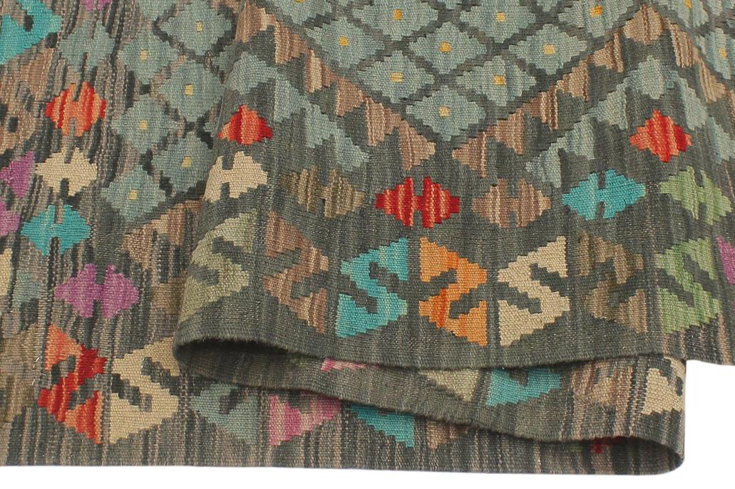 Flat Weave Kilim, Antique, Navaho, Vintage, Handmade, Geometric Kilim Green Red Hand-Woven Rectangle 100% Wool Area Rug 4 x 6