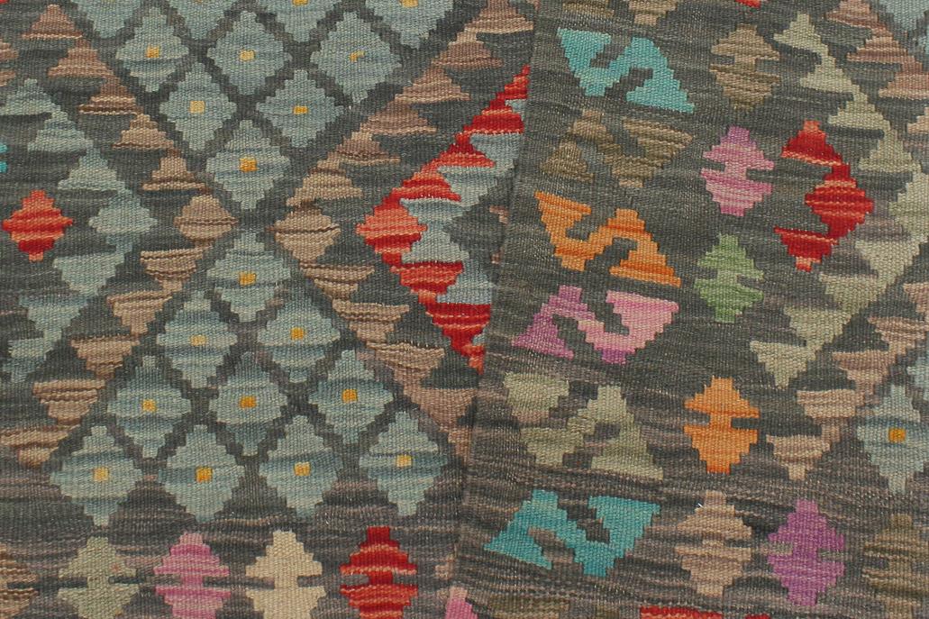 Flat Weave Kilim, Antique, Navaho, Vintage, Handmade, Geometric Kilim Green Red Hand-Woven Rectangle 100% Wool Area Rug 4 x 6