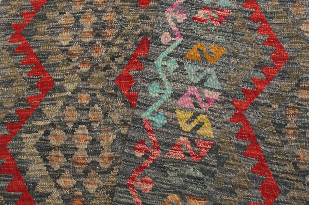 Flat Weave Kilim, Antique, Navaho, Vintage, Handmade, Geometric Kilim Charcoal Red Hand-Woven Rectangle 100% Wool Area Rug 5 x 7