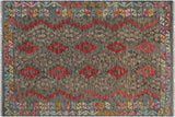 Flat Weave Kilim, Antique, Navaho, Vintage, Handmade, Geometric Kilim Charcoal Red Hand-Woven Rectangle 100% Wool Area Rug 5 x 7