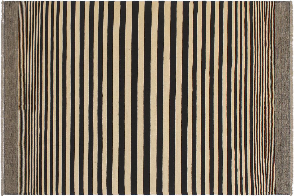Flat Weave Kilim, Antique, Navaho, Vintage, Handmade, Modern Kilim Beige Black Hand-Woven Rectangle 100% Wool Area Rug 6 x 8