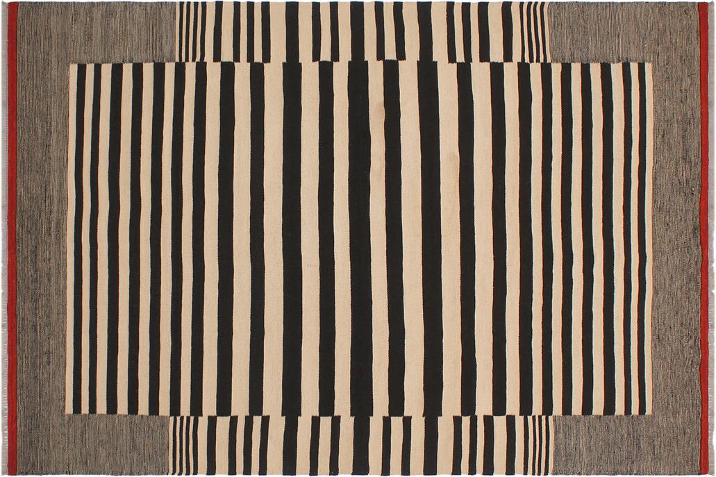 Flat Weave Kilim, Antique, Navaho, Vintage, Handmade, Modern Kilim Beige Black Hand-Woven Rectangle 100% Wool Area Rug 6 x 8