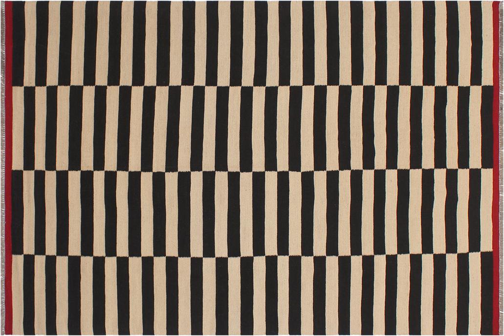 Flat Weave Kilim, Antique, Navaho, Vintage, Handmade, Modern Kilim Beige Black Hand-Woven Rectangle 100% Wool Area Rug 6 x 8