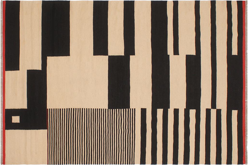 Flat Weave Kilim, Antique, Navaho, Vintage, Handmade, Modern Kilim Beige Black Hand-Woven Rectangle 100% Wool Area Rug 6 x 8