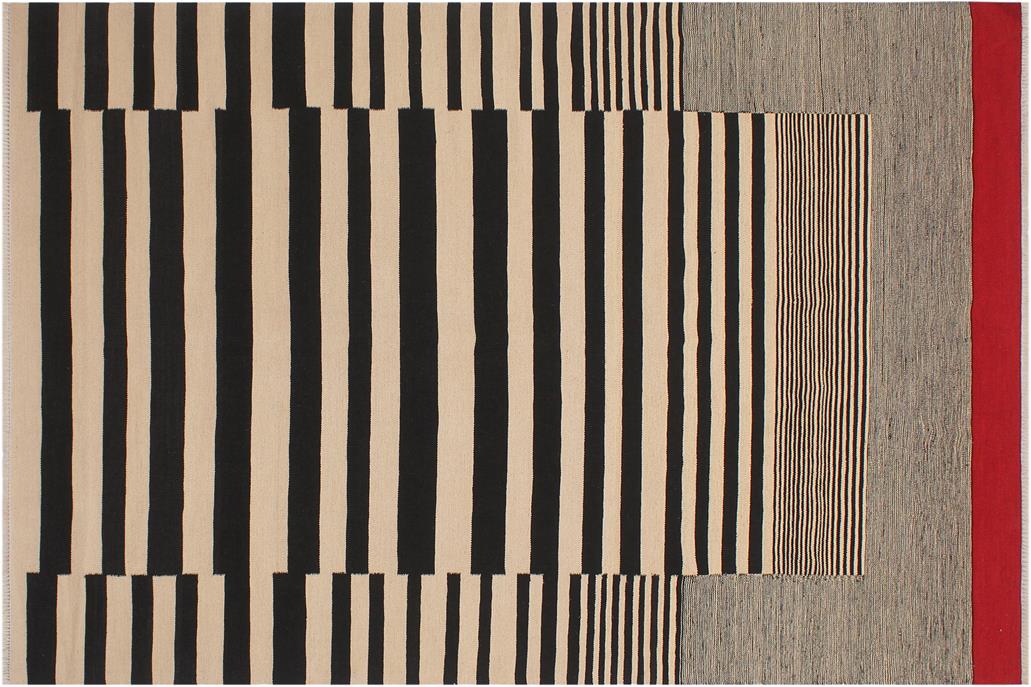 Flat Weave Kilim, Antique, Navaho, Vintage, Handmade, Modern Kilim Beige Black Hand-Woven Rectangle 100% Wool Area Rug 6 x 8