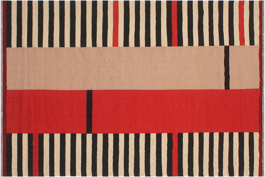 Flat Weave Kilim, Antique, Navaho, Vintage, Handmade, Modern Kilim Beige Black Hand-Woven Rectangle 100% Wool Area Rug 6 x 8